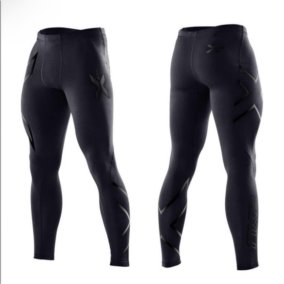 NWOT 2XU Men's XL Core Compression Long Tights Pants Black Lightweight Training